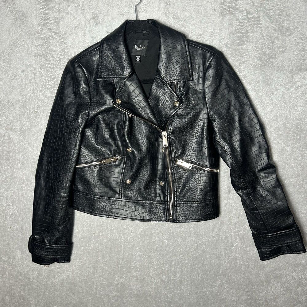 Ella Rafaelle Polyester Biker Jacket Black Size Small Punk Rock Zipper Women's